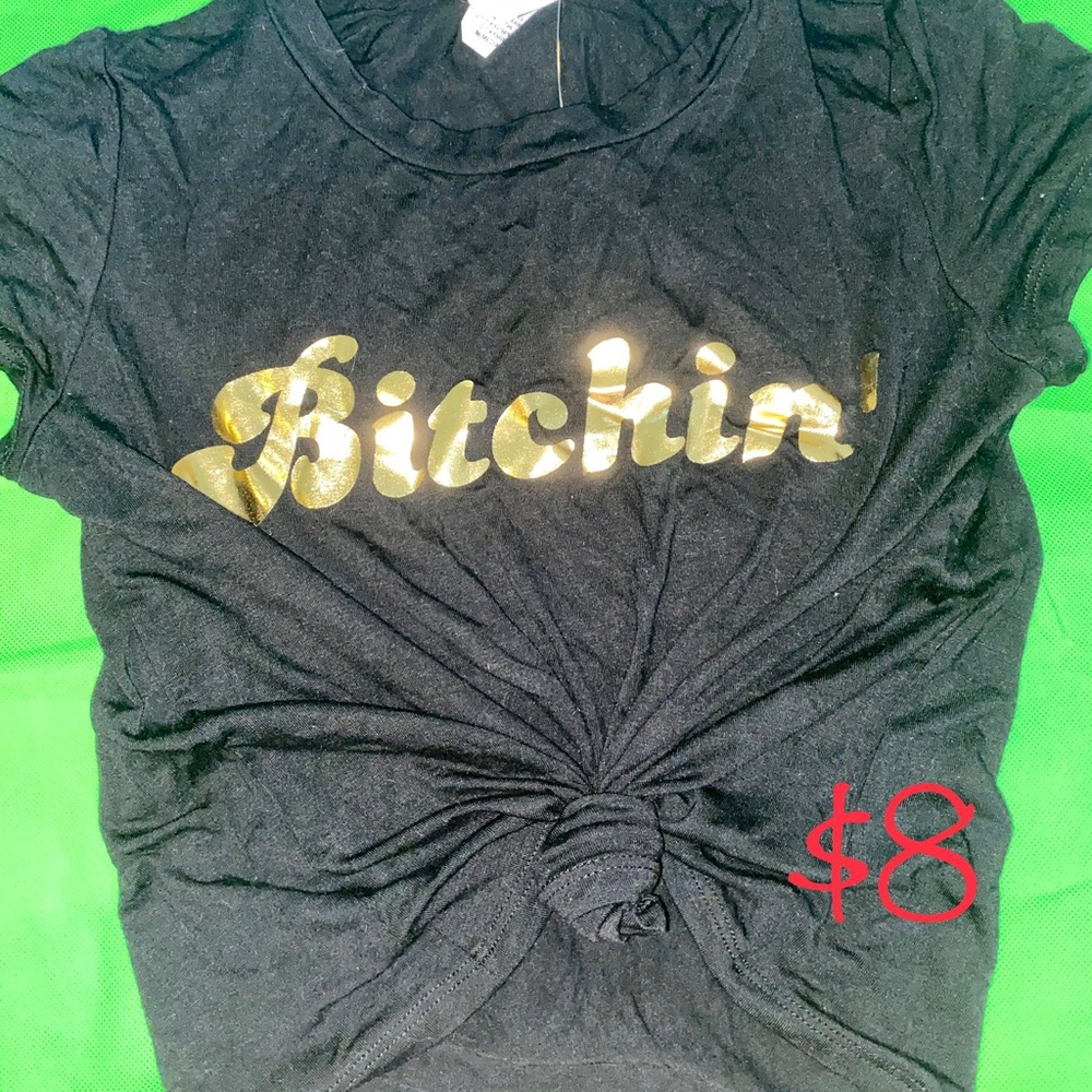 Bitchin’ Black Crop Top Gold Letters New w/tags